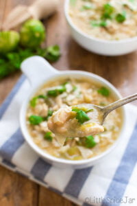 Bowl of white chicken chili
